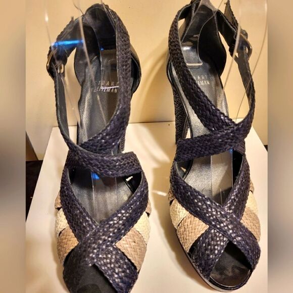 Stuart Weitzman Bradford Black Woven Leather Straps Platform Sandals sz.8.5 $375 - Picture 3 of 11